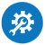 A blue and white icon with a wrench inside of it