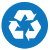 A blue circle with a white recycling symbol in it.