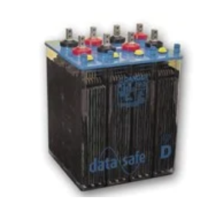 A black battery with blue and yellow buttons.