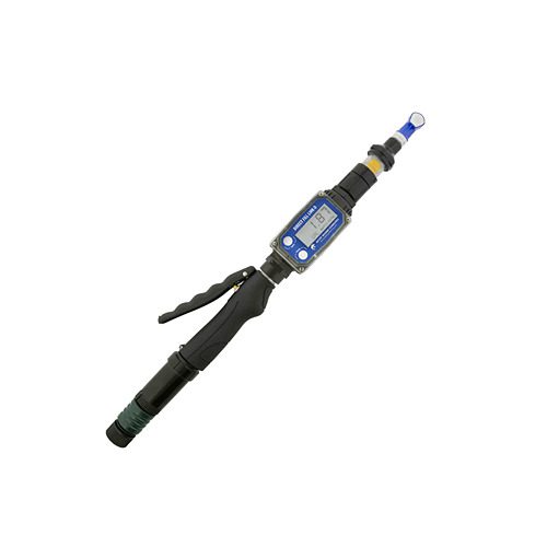 A black and blue electric screwdriver with a white background