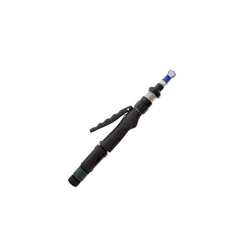 A black and blue telescopic pole with a handle.
