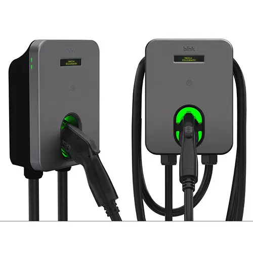 A black and green electric car charger