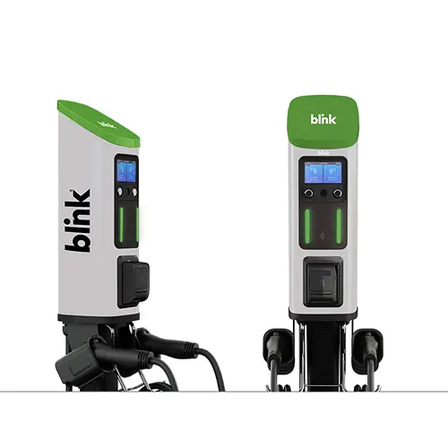 A pair of electric vehicles charging stations.