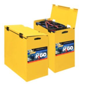 A yellow box with two different sizes of batteries.