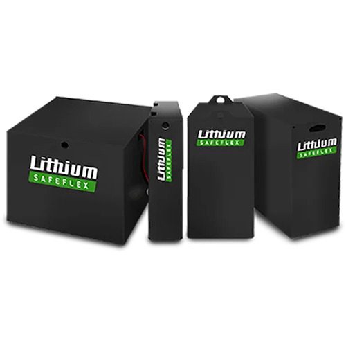 A group of four black boxes with green and white logos.