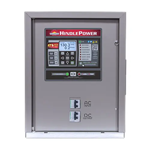 A silver and red control panel for a power plant.