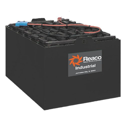 A black reaco industrial battery is sitting on top of a table.