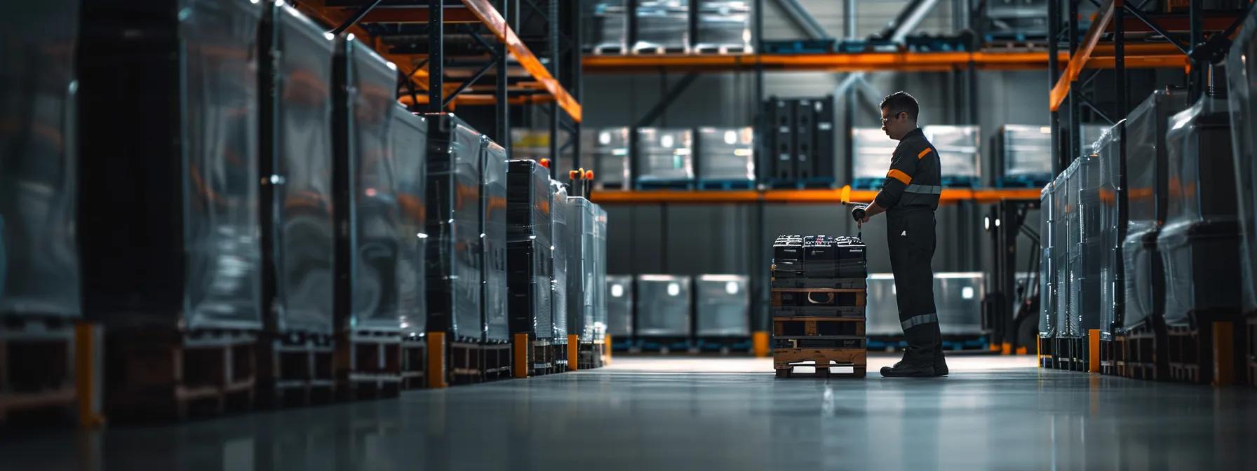 a focused technician inspects a forklift battery in a sleek, modern warehouse, surrounded by diagnostic tools and a detailed troubleshooting guide, highlighting the importance of systematic battery maintenance and problem detection.