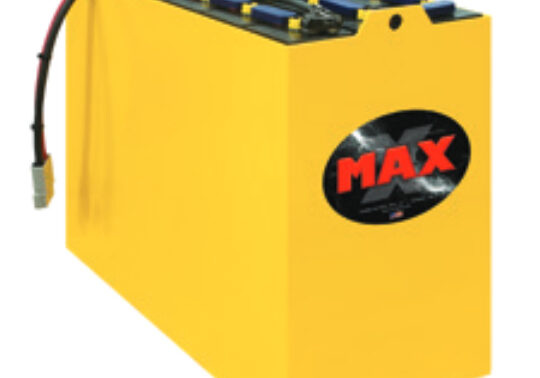 A yellow battery with the max logo on it.